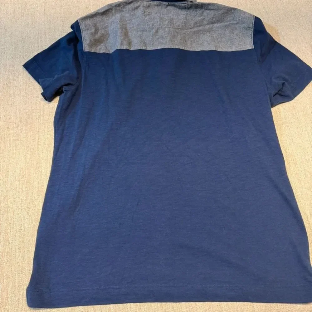 Banana Republic men’s large L color block blue denim Polo shirt cotton